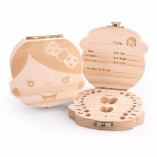 Load image into Gallery viewer, Baby Milk Teeth Box Spanish English Russion Baby Wood Tooth Box Baby Tooth Organizer Kids Deciduous Storage Collect wooden Box
